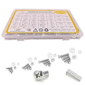 1200 count Screw and Bolt Assortment Kit, #4-40#6-32#8-32#10-24 Assorted Phillips Pan   SAE Screws with Nuts and Washers, 304 Stainless Steel, and Nuts Kit