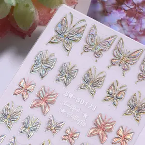 Butterfly Pattern Nail Art Sticker (4 Counts/set), 5D Embossed Iridescent Nail Stickers, DIY Nail Art Decals for Women & Girls