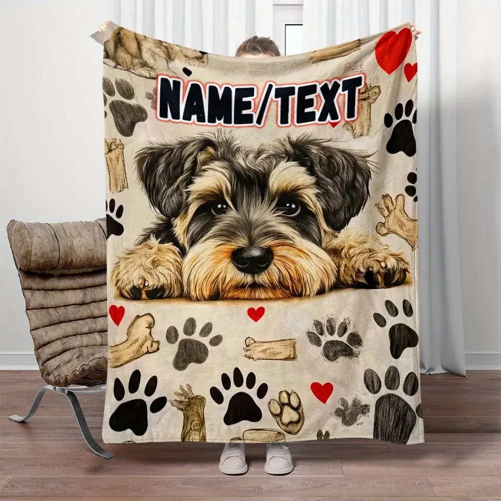 Personalized Schnauzer Blanket Custom Name Dog Throw Blanket Ultra Soft Flannel Fleece Blanket for Dog Lovers Dog Mom Gift Pet Lover Home Decor