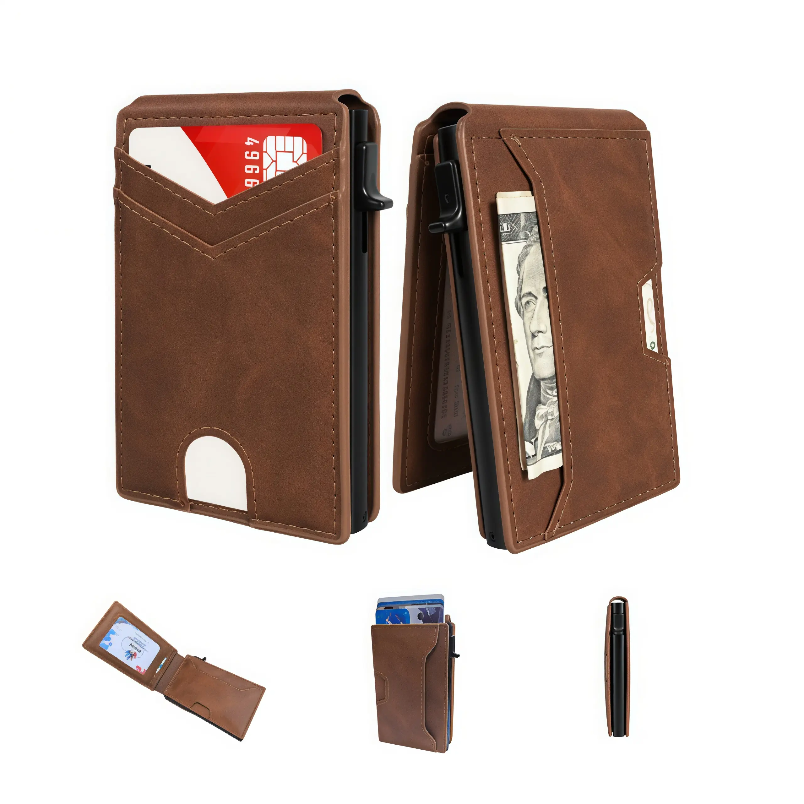 【Father's Day Gift】Minimalist Men’s Slim Wallet: 9 - 11 Cards, Money Clip, ID Window. RFID - Blocking, Aluminum Bifold Pop - Up
