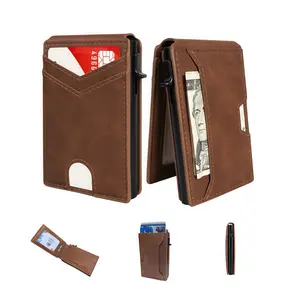 Father's Day Gift-Minimalist Men’s Slim Wallet: 9 - 11 Cards, Money Clip, ID Window. RFID - Blocking, Aluminum Bifold Pop - Up