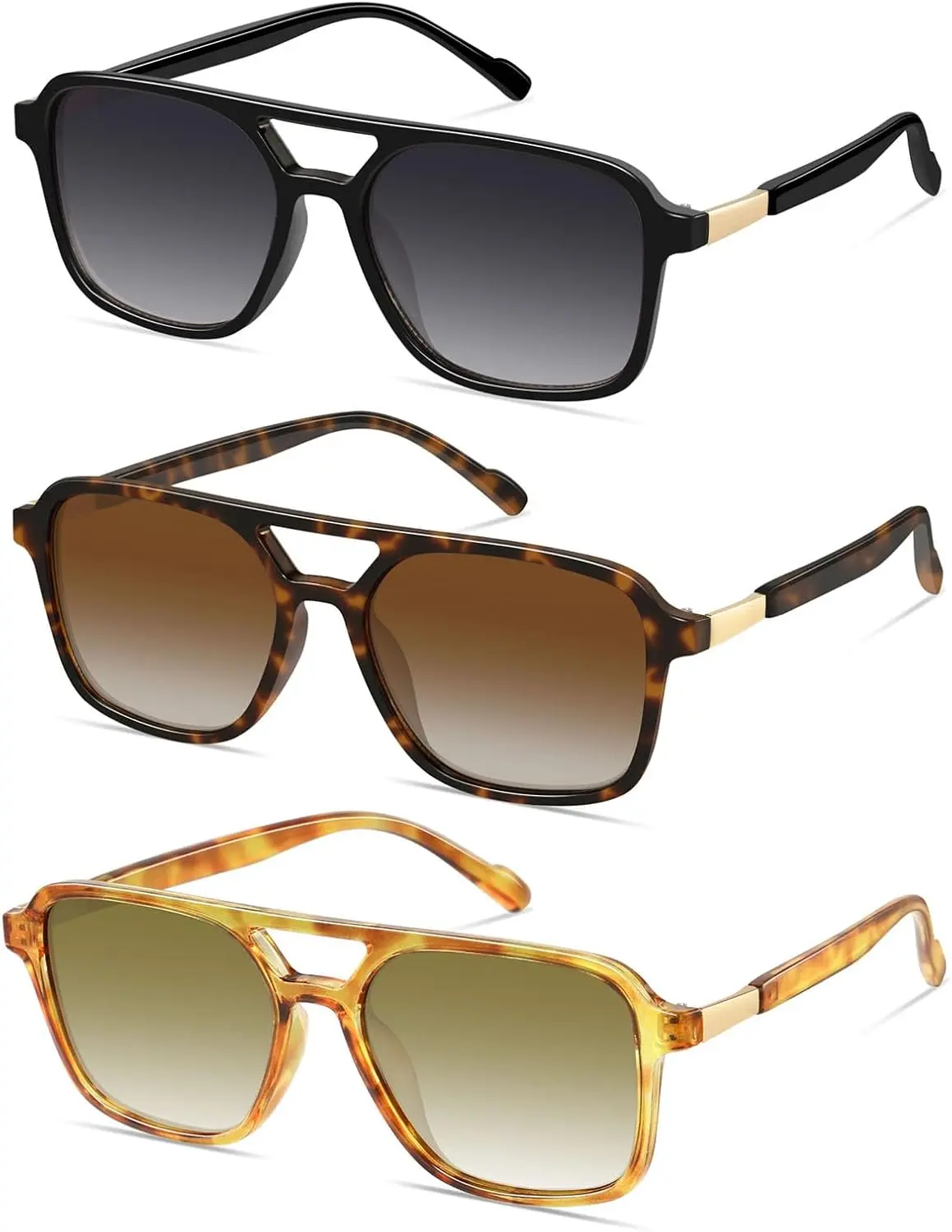 Retro Aviator Sunglasses for Women Men Trendy Rectangle Womens Mens Sun Glasses Shades for Driving Vacation UV400