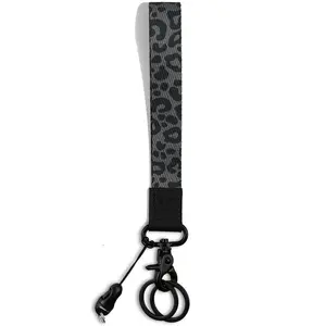Cute Wrist Lanyard for Keys, Keychain, Wallet, Id Holder, Cell Phone, Wristlet Lanyard Key Chain Holder（Black Leopard） Leather