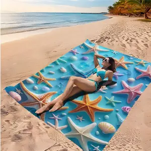 Colorful Starfish Shell Beach Towel, Superfine Fiber Absorbent Bath Towel, Pool Party, Beach Vacation, Summer Outdoor Multi-Purpose Quick-Dry Towel, Coastal Shell Towel