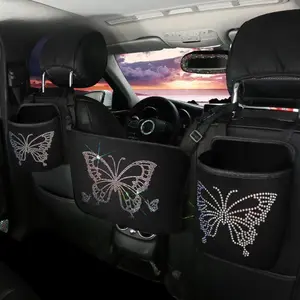 Butterfly Pattern Car Seat Back Storage Bag, 3 Counts/set Large Capacity Car Seat Back Organizer, Car Interior Accessories for Women