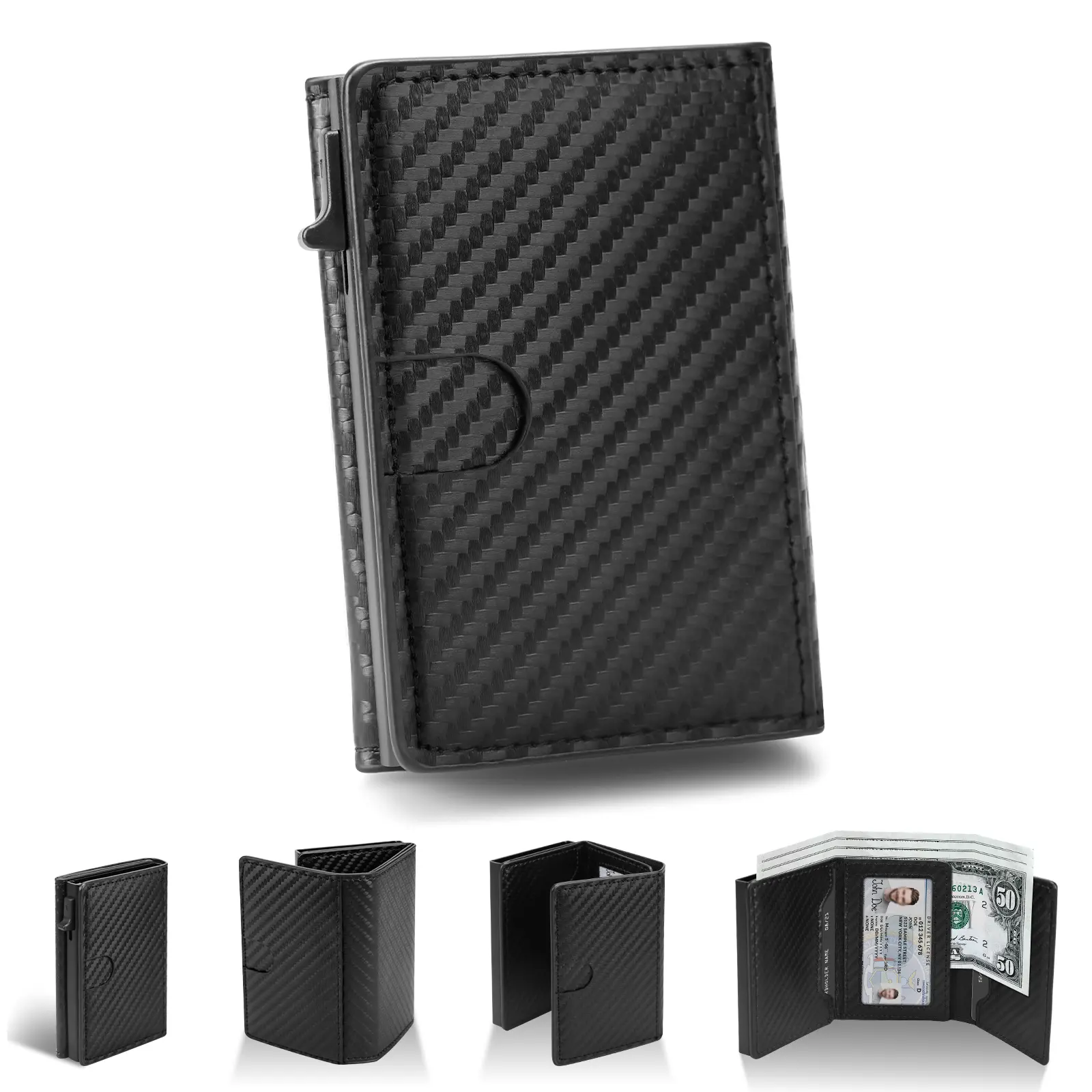 Smart Wallet for Men Slim Minimalist Bifold Wallet RFID Blocking, Carbon Fiber Credit Card Holder with ID Window, Cash Slot, 7-10 Card Capacity, Slim Everyday Style