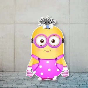 Minions Girl Cutout Party Prop Backdrop Centerpieces for Girl Birthday Party Decor with Pink Outfit and Bow