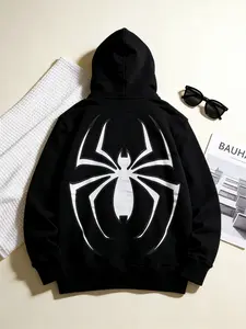 Y2K Spider Graphic Zip Hoodie coat | Y2K Streetwear jacket | Gothic Letter Print | Oversized Fit | 2 Color Options | Trendy Street Style Sweatshirt | Men's Hooded Sweatshirt | Casual Fitted, Fall & Winter, Graphic Hoodie Menswear