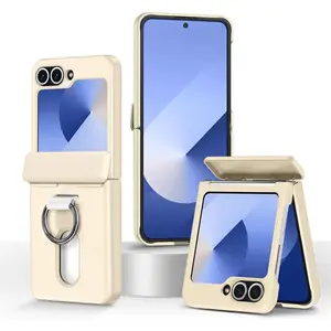 Credit Card Storage Card Holder Ring Hinge Protection Phone Case For Samsung Galaxy Z Flip 6 5 5G Flip7 Hard PC Shockproof Cover
