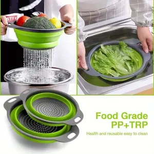 2-piece Foldable Filter Basin Set - Space saving, Portable Foldable Vegetable and Fruit Washing Basket, Circular Telescopic Filter Basin, Suitable for Kitchen, Camping, Picnicking, Dish Drying Rack, Space saving Kitchen Supplies, Christmas Gift