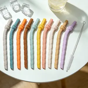 10pcs Reusable Silicone Straw Set with Cleaning Brush, 6.1inch Long, Soft & Flexible, Ideal for Bubble Tea, Beverages, Juices, Bubble Tea Straws