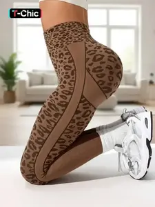 Women's Leopard Print High Waist Sports Shaping Leggings, Stretchy High Waist Casual Comfy Breathable Skinny Pants for Yoga Gym Workout Running, Ladies Sportswear for Fall & Winter, Athletic Leggings, Fitness Leggings, Athleisure Fitness Leggings