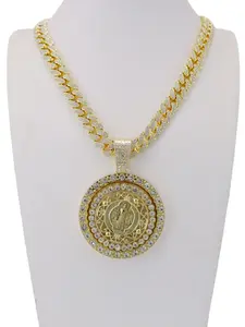 1 gold-plated rotatable Saint Benedict pendant with a sparkling 24-inch Cuban chain style chain, suitable for hip-hop men and women to wear for daily use, carnivals, music festivals, and parties, Cuban Style Necklace