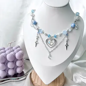 Blue Heart Beaded Necklace, Fairycore Handmade Jewelry, Twinkle Star, Cottagecore necklace, balletcore necklace,gift for her, Birthday Anniversary Daily