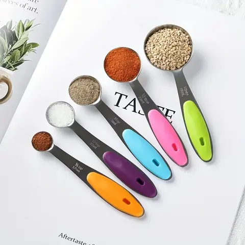 5Pcs Multi-Size Food Grade Stainless Steel Magnetic Measuring Spoon Set - Accurate Measurement Markings, Kitchen Utensils, Household Items for Home Baking & Cooking, Home Kitchen Essentials with Magnets
