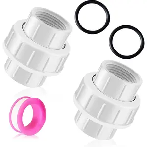 2 count PVC Coupling Pipe Fitting, 1-1/2 inch Female Thread PVC Union Coupling Pipe Fitting, PVC Pipe Unions for Swimming Pools and Outdoor Plumbing Applications, Schedule 40, EPDM O-Ring