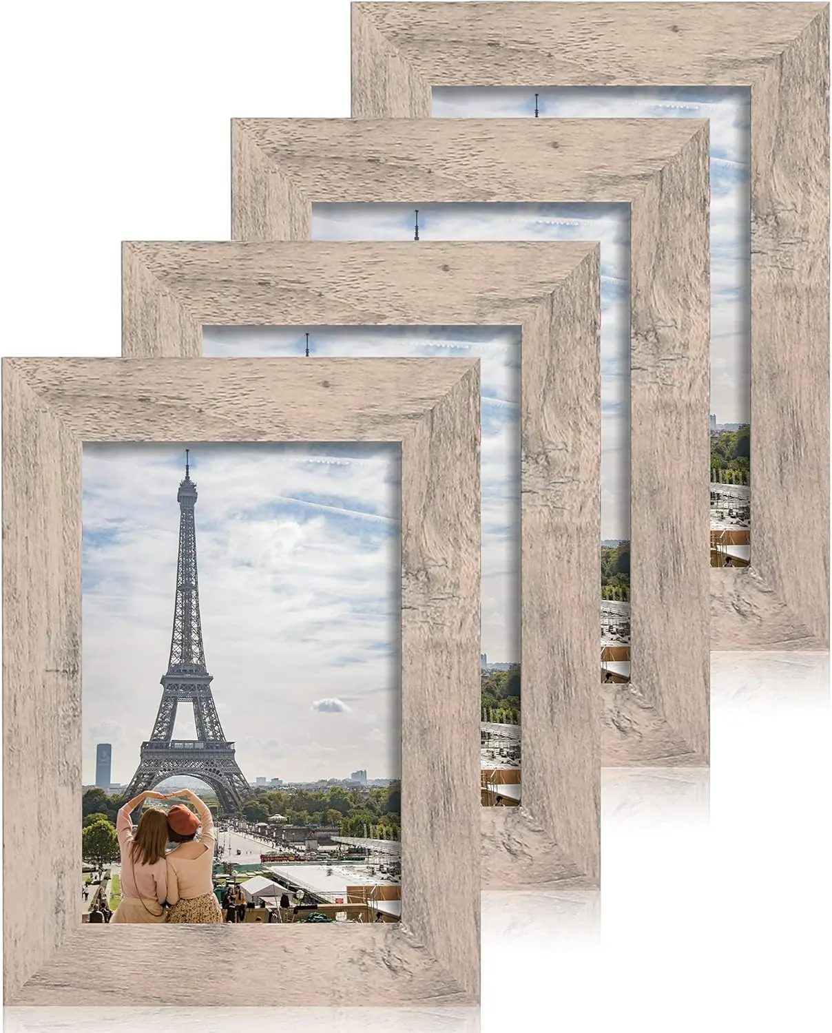 4 Pack 8x10 Picture Frame Rustic Brown Set with High Definition Glass Photo Frames for Desktop Display and Wall Mounting