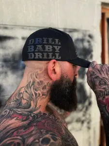 USA DRILL BABY DRILL BLACK FLEXFIT COTTON HAT