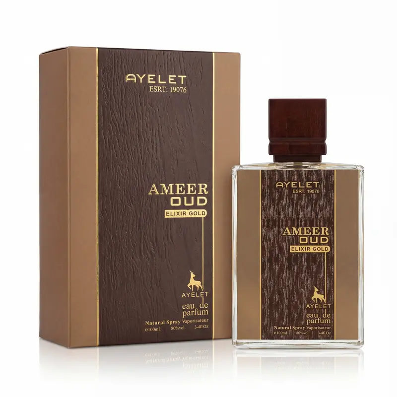 AMEER OUD Elixir Gold Eau de Parfum 100ml - Warm Sweet Amber Oud Fragrance for Men, Long-Lasting Woody Aroma, Perfect Gift Choice