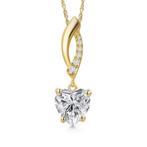 Gem Stone King 2.00 Ct IGI Certified Lab Grown Diamond Pendant Necklace For Women in 14K Yellow Gold | F-G Color | VS Clarity | Gold Necklace For Women | With 18 Inch Gold Chain