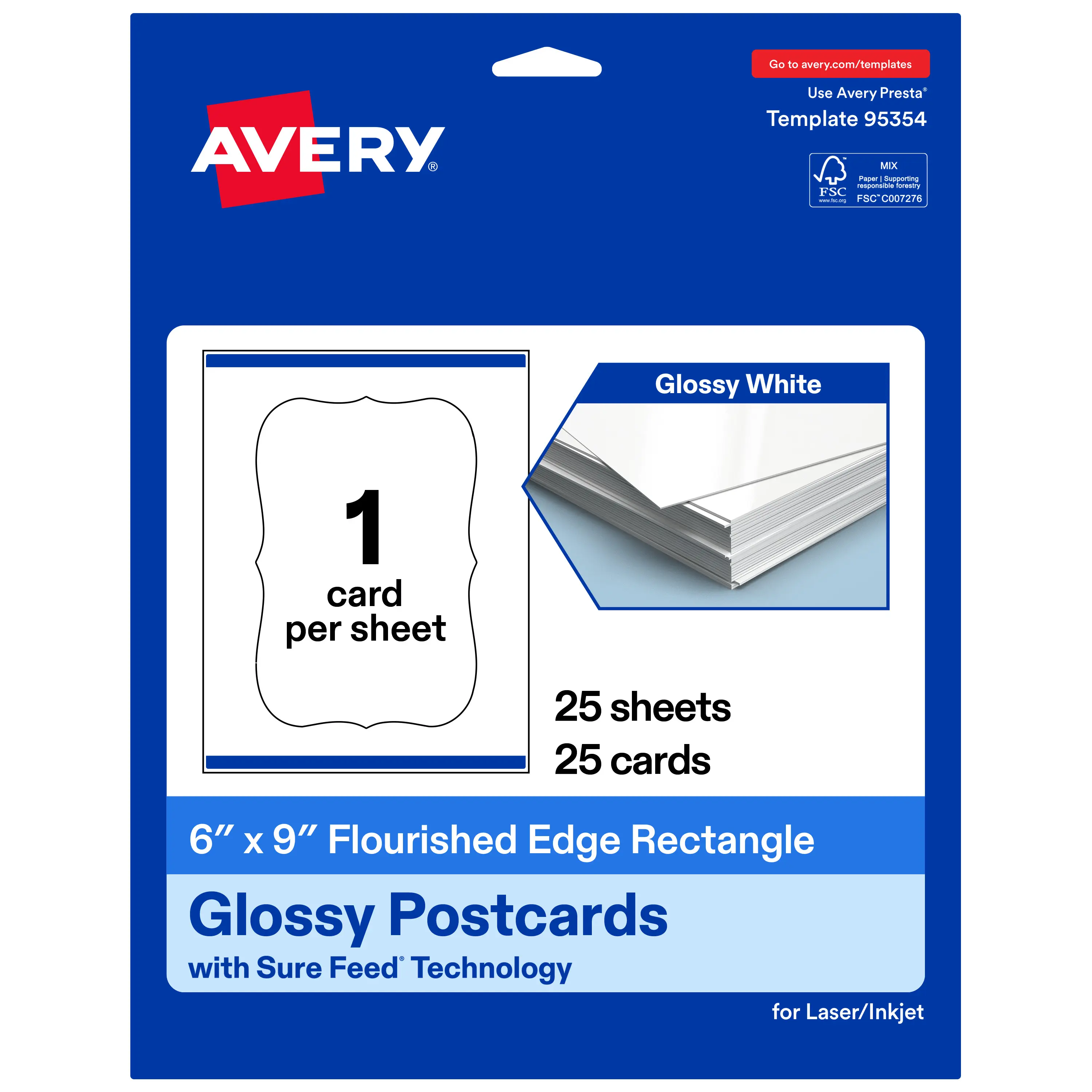 Avery Glossy White Postcards, 6" x 9" Rectangle Flourished Edge