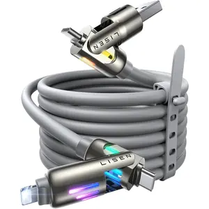 LISEN USB C to USB C, 240W 4 in 1 Charging Cable 6.6FT, Chubby Type C/A to C/Lighting Cable with Light for Iphone 16E 16 15 14 Pro/Macbook/Ipad/Samsung S25/Switch PS5, Multi Chargers for All Devices LISEN