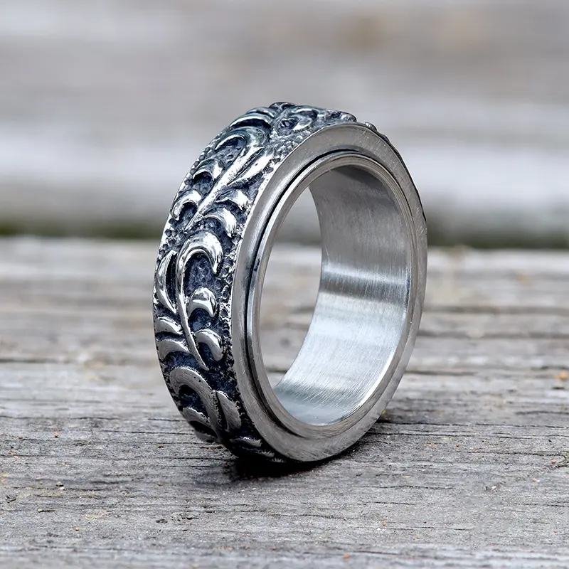 GTHIC Unisex 8.6mm Vine Pattern Stainless Steel Spinner Ring with Comfortable Spinner Feature, Adult Rotatable Fashion Jewelry, Ideal for Anniversary, Birthday Gifting, 8.6 Mm
