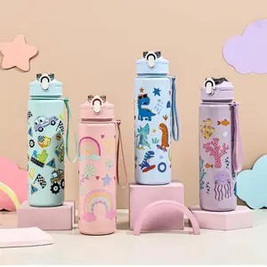 Cute Durable Cartoon Car Part Water Bottle Hydration Tumbler, Rainbow Dinosaur Print, Large Capacity, Leak-Proof Design, Perfect Gift for Halloween