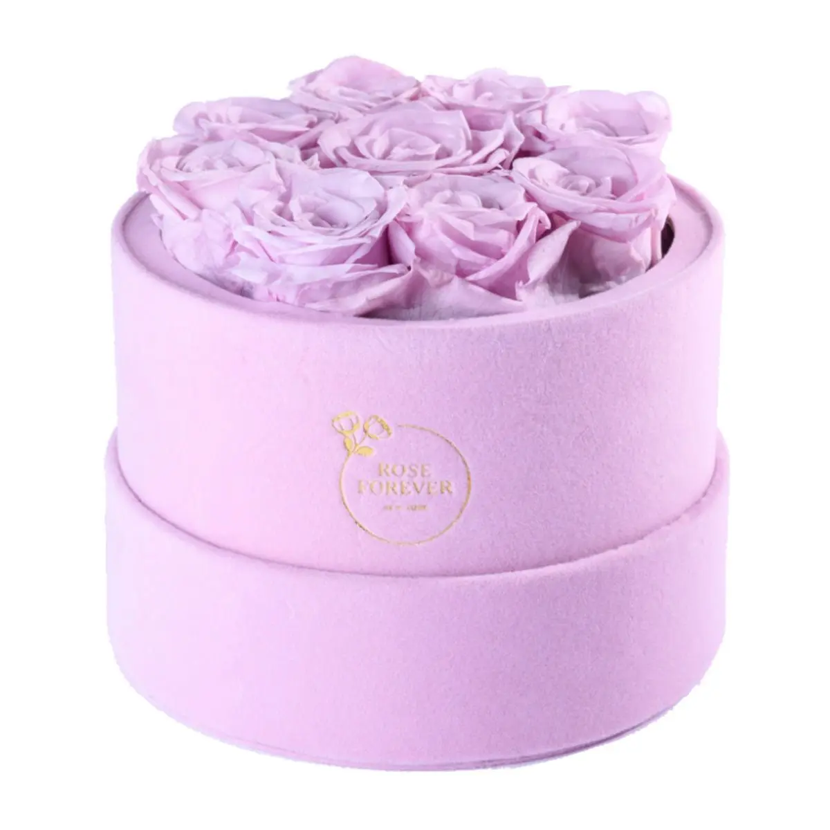 9 Lilac Roses - Pink Round Suede Box