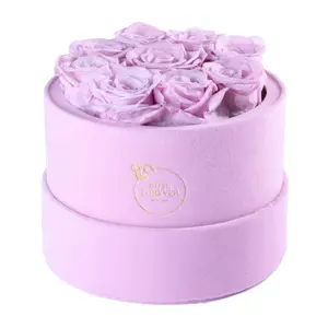 9 Lilac Roses - Pink Round Suede Box