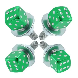 Dice License Plate Screw Fasteners Kit 4 Pcs License Plate Bolts Decoration Stainless Steels Aluminum Alloy Universal Fit Most Cars Truck Motorcycle (Green)