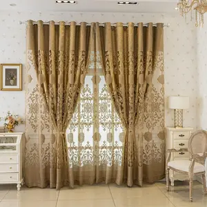 1 Pair Luxury Layered European High-Blackout Curtains Embroidered Curtains for Living Room Bedroom Balcony (Gold,72x90 Inch)