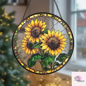 Golden Sunflower Stained Glass Suncatcher: Bright Window Decor