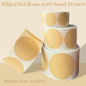 500pcs/Roll Brown Kraft Round Stickers, Writable & Self-Adhesive Blank Labels, Multiple Sizes Available, Ideal for Office & Home Marking, Organizing, Product Tags, Envelopes, Jars and Canning Labels