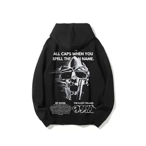 MF Doom Hoodie, MF Doom merchandise, 90s hip-hop, street style hooded sweatshirt for rappers and retro music lovers, black casual cotton fabric.