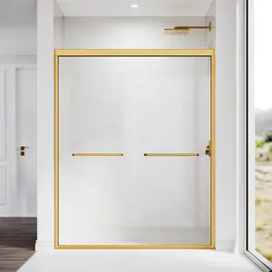 YYDS Mall Sliding Shower Glass Door 56-60 in. W x 72 in. H, Adjustable Semi Frameless Shower Door, Certified Thick Clear Clear Tempered Glass, 304 Stainless Steel Handles,Brushed Gold