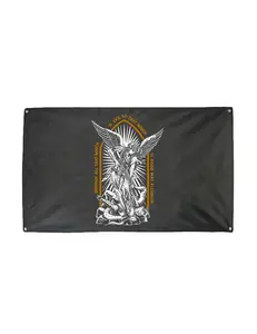 Saint Banner - Lightweight Print, Handmade Design, Black Background, Features Eagle and Text