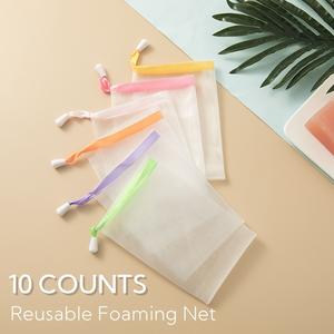 10 Counts Foaming Net Face Cleansing Foaming Nets，Scrub Cleansing Soap Bubble Mesh Bags  ,Exfoliating Mesh Soap Bag, White Pouch with Drawstring for Bath & Shower