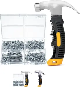 Nail Assortment Kit and 8oz Small Hammer, 600 Pcs Small Nails, Nails for Hanging Pictures, Nails for Wall, Picture Hanging Nails, Hammer and Nails Set, Small Hammer for Picture Hanging