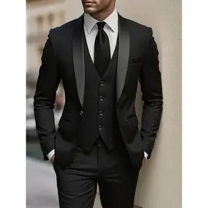 Elegant Men'S 2pcs Suit - Slim Fit Tuxedo Set for Weddings & Formal Occasions, Black Suit with White Shirt & Pants, Perfect for Office Meetings and Elegant Events, Formal Attire|Slim Fit Suit|Durable Wedding Wea