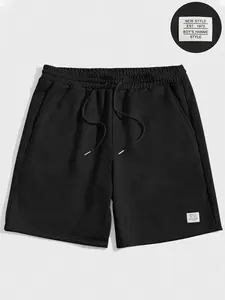 Unisex Letter Patched Drawstring Waist Shorts, Regular Fit Casual Comfy Breathable Shorts for Summer, Fashion Men's Bottoms for Daily Wear