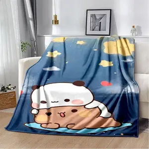 Cartoon Print Bear & Pa Blanket – Cute Bubu & Dudu Series Flannel Blanket, Soft Cozy Throw for Kids, Warm Home & Bed Blanket