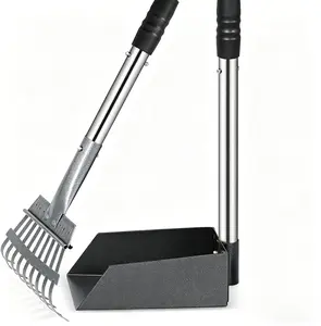 Pet Waste Scooper — Long-Handled Dog Poop Grabber: A heavy-duty, two-piece stainless steel rake and shovel set designed specifically for cleaning up pet waste, suitable for use on grass, dirt, or gravel surfaces.