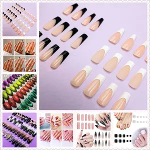 96 Pcs~192 Pcs Press On Nails, Medium Short Long French Tip Nails, Long Nails with Design, Coffin Square Stiletto Almond Nails, Handmade Cat Eye Nails, etc.