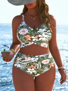 New Arrival Women's Swimwear, Plus Swimwear, Summer Beach Festival Vacation Travel Sexy Two Piece Flower Print Floral Swimsuit Bikini Set