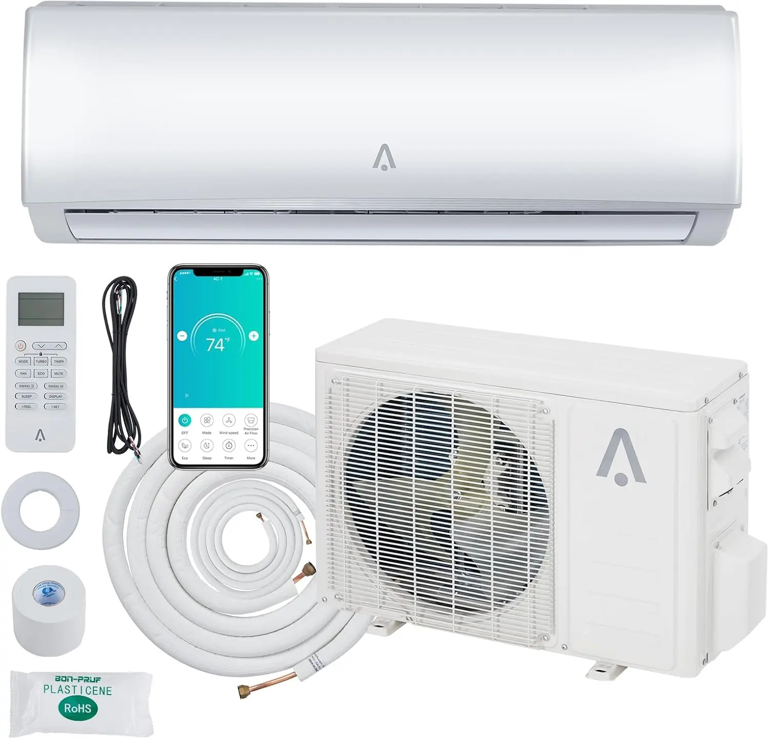 Gaomon 4-in-1 WiFi Enabled Inverter Compressor Ductless Split-System AC - 9000 BTU, 19 SEER2, 110V-115V, R454B Gas, Pre-Charged Condenser, Cooling/Heating Heat Pump, Alexa Voice Control, Remote Control, Silent Mode, Installation Kit, Covers Up to 450 SqFt