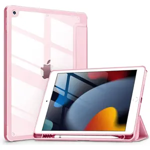 Case for iPad 9th / 8th / 7th Generation 10.2 inch (2021/2020/2019 Released), Clear Back, TPU Shockproof Frame Cover[Built-in Pencil Holder,Support Auto Sleep/Wake] for ipad 10.2 - Pink