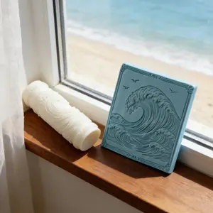 Ocean Series Model Sea Wave Pattern Polymer Clay Texture Roller, Clear Texture Great Wave off Kanagawa Embossed Design Handcrafted Tools, DIY Earrings, Pendants & Handmade Jewelry Craft Nautical Coastal Decor