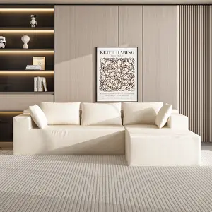 FUFU&GAGA 105.9" Beige Modern High Density Cloud Couch Modular L-Shaped Sofa with Chaise Lounge for Small Spaces Lamb Bouch Fabric Sectional Sofa Couch Floor Sofa for Living Room