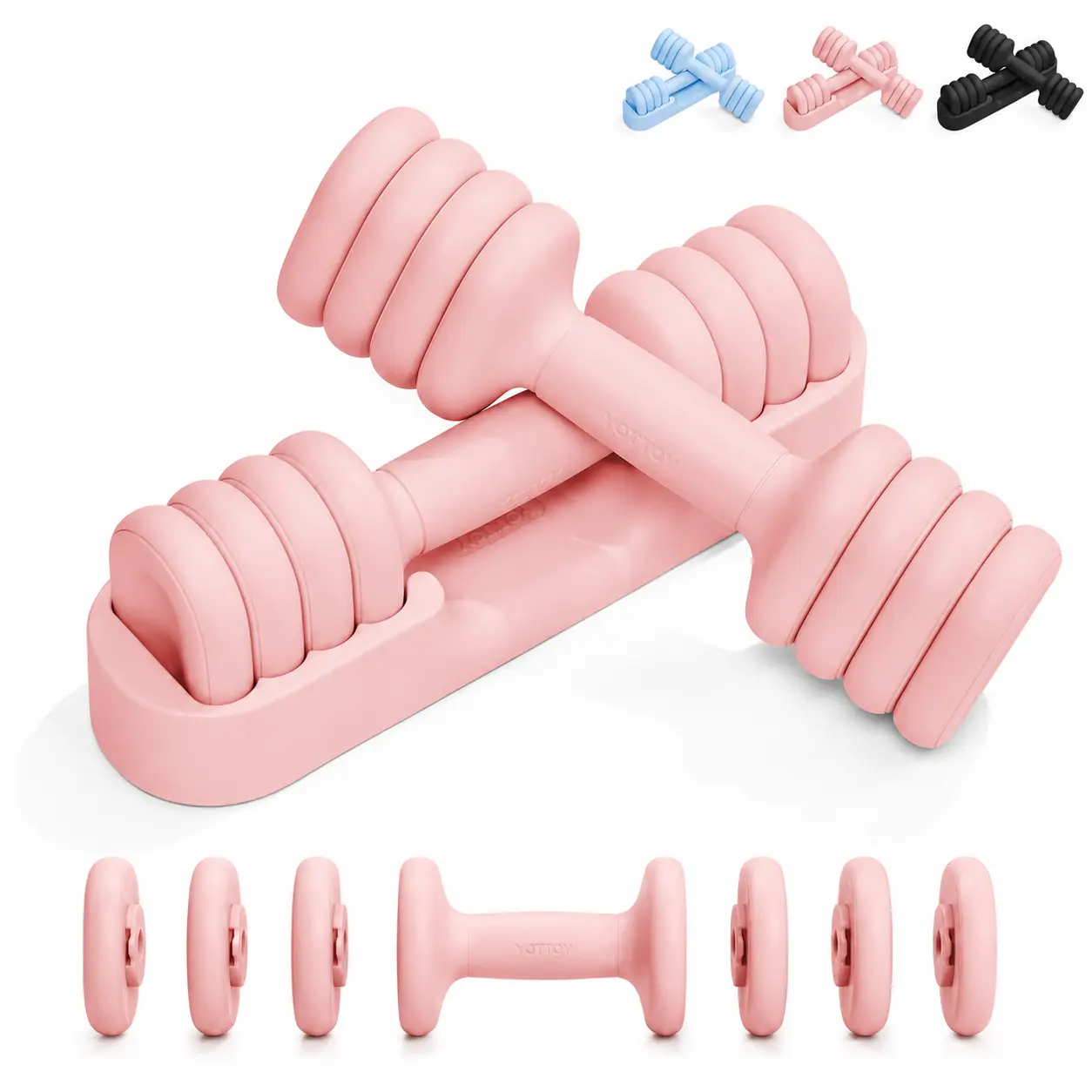 YOTTOY Adjustable Dumbbells, 2-5 lbs Weights Set of 2 for Women with Soft Grip & Tray, Home Gym Fitness Equipment for Arm Strength Training, Home Gym Equipment, Resistance Training